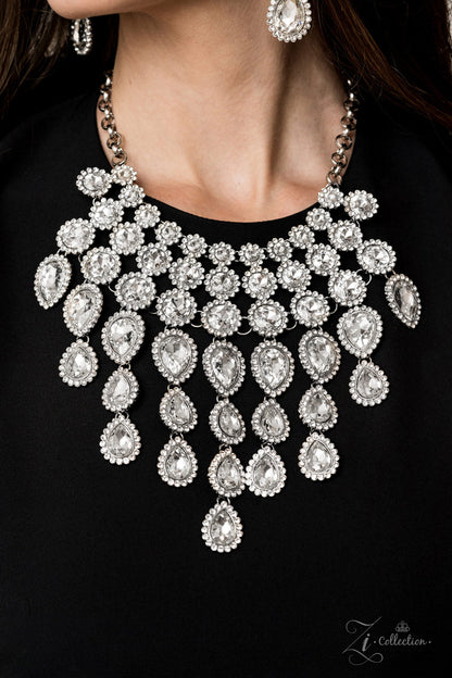 Mesmerize White Rhinestone Zi Necklace - Paparazzi Accessories