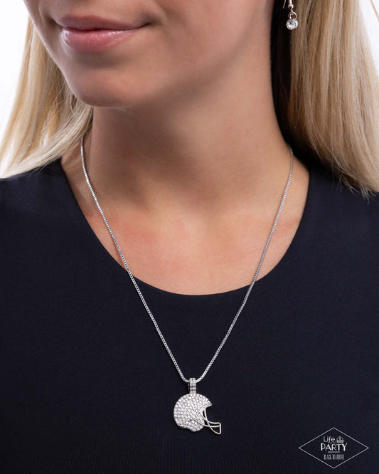 Touchdown Twinkle White Football Helmet Necklace - Paparazzi Accessories