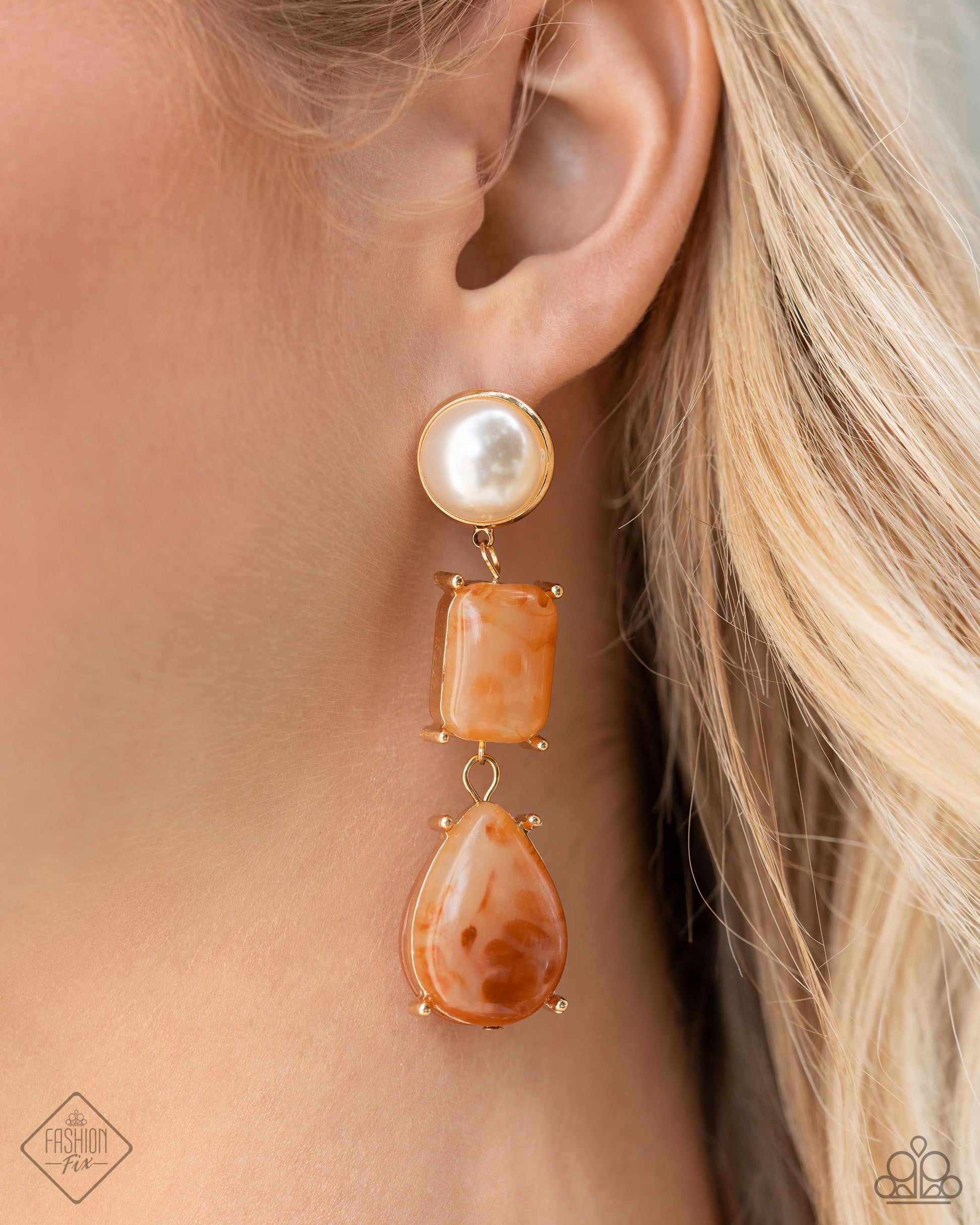 Post Earring: "Marbled Masterpiece - Orange" (P5PO-OGXX-045ZW)