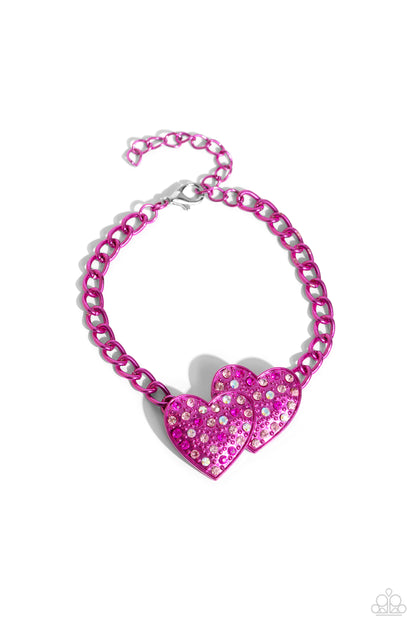 Low-Key Lovestruck Pink Heart Necklace & Bracelet Set - Paparazzi Accessories