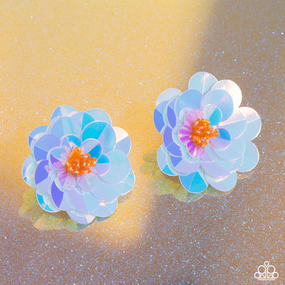 Floating Florals Multi Post Earring (May 2024 LOP) - Paparazzi Accessories  Item #P5PO-MTXX-121XX   Featuring dainty yellow beaded centers, a whimsical collection of iridescent-tinted acrylic discs explode around the ear in a fantastical floral display. Earring attaches to a standard post fitting. Due to its prismatic palette, color may vary.  Sold as one pair of post earrings.