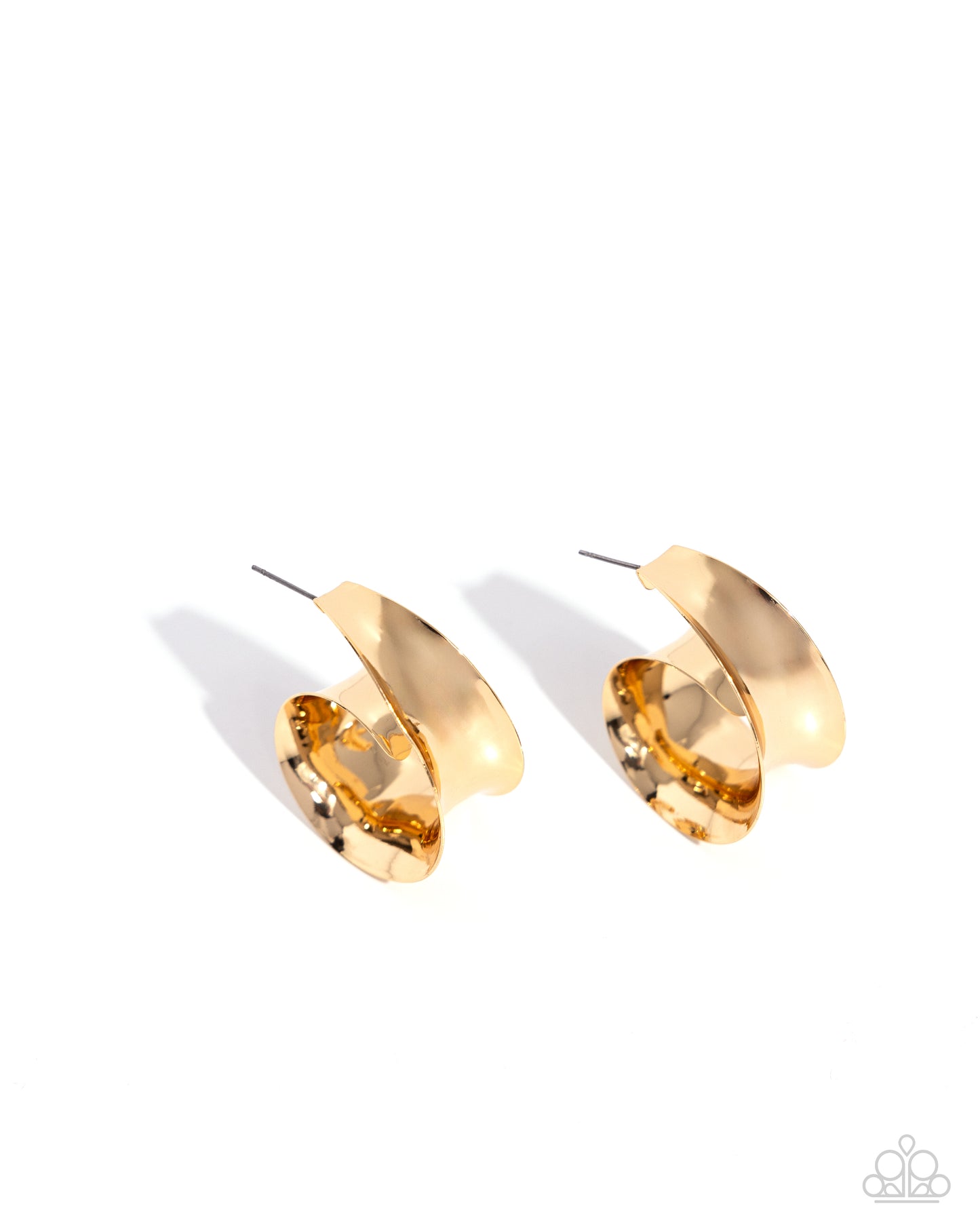 Curly Cadence Gold Hoop Earring - Paparazzi Accessories  Featuring a sleek finish, a thick band of gold curls into a dainty swirl at the bottom of the ear for an eye-catching centerpiece. Earring attaches to a standard post fitting. Hoop measures approximately 1 1/2" in diameter.  Sold as one pair of hoop earrings.  P5HO-GDXX-352XX