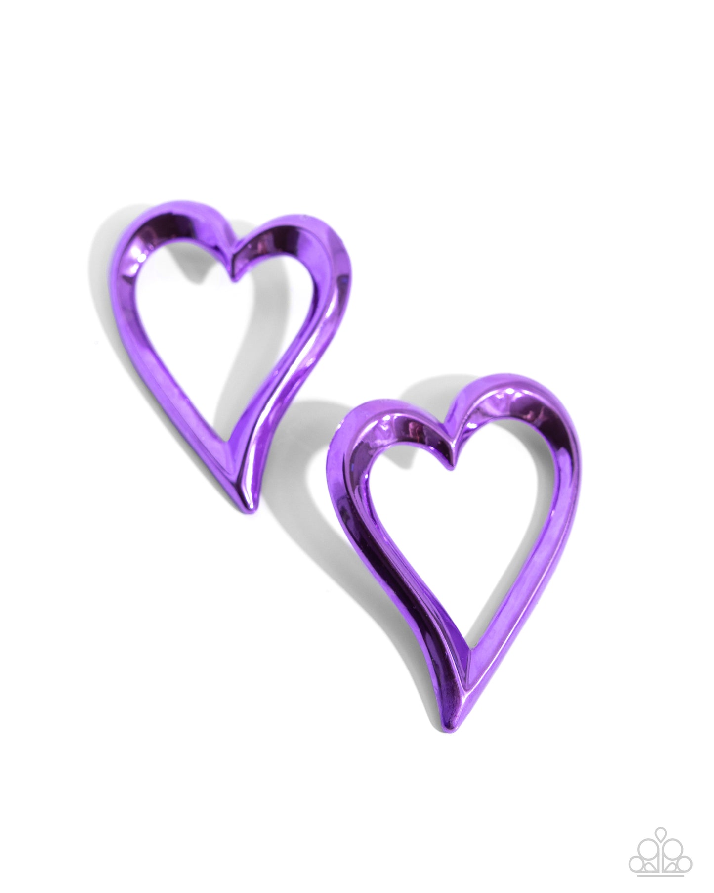 Admirable Acclaim Purple Heart Post Earring - Paparazzi Accessories  Dipped in a reflective purple hue, a metallic frame delicately curls into an abstract heart for a flirtatious finish. Earring attaches to a standard post fitting.  Sold as one pair of post earrings.  P5PO-PRXX-035XX