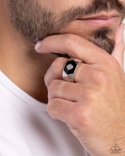 Hexagonal Headliner Black Mens Ring - Paparazzi Accessories