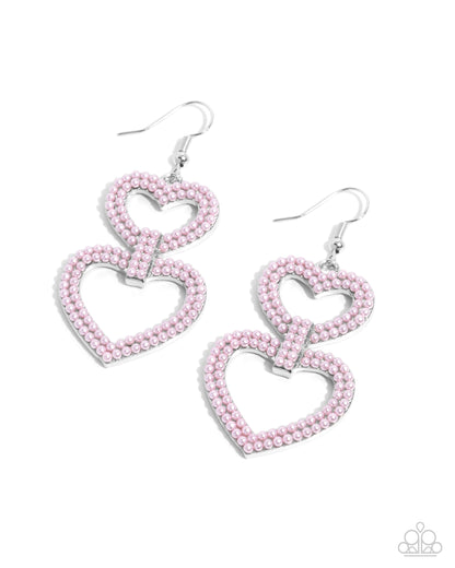 Dedicated Darling Pink Pearl Heart Earring - Paparazzi Accessories