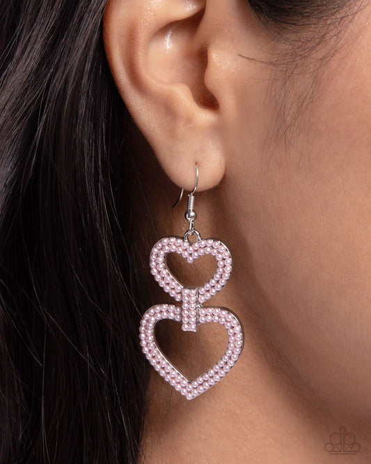 Dedicated Darling Pink Pearl Heart Earring - Paparazzi Accessories