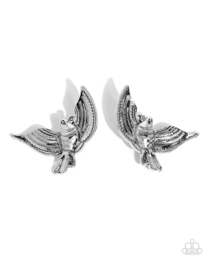 Bird of PLAY Silver Post Earring - Paparazzi Accessories