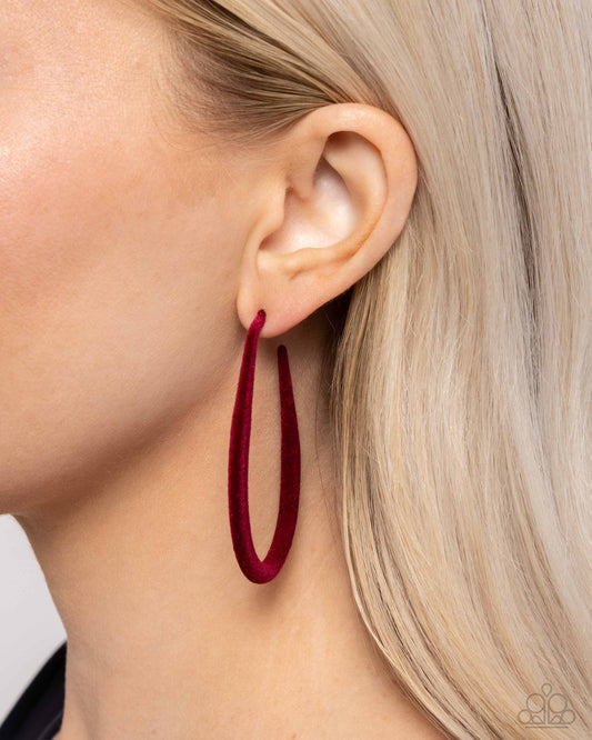 The Right Angle Red Felt Hoop Earring - Paparazzi Accessories