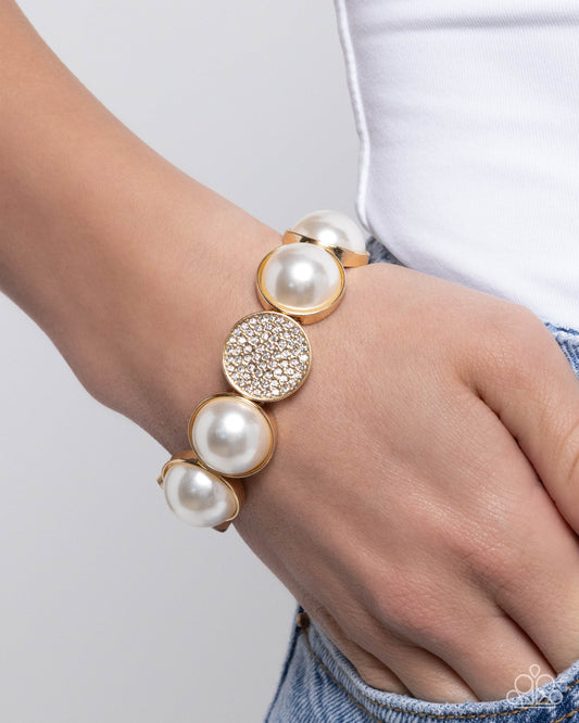 Believable Bling Gold Pearl Stretch Bracelet - Paparazzi Accessories