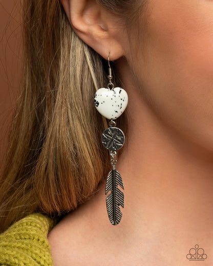 Free-Spirited Fame White Stone Heart Earring - Paparazzi Accessories