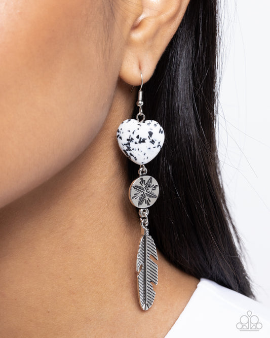 Free-Spirited Fame White Stone Heart Earring - Paparazzi Accessories