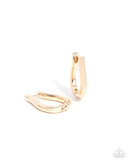 Generous Grace Gold Hinge Hoop Earring - Paparazzi Accessories  Featuring a horseshoe-like cut, a sleek gold hoop hugs the ear for a whimsical-inspired design. Earring attaches to a standard hinge closure fitting. Hoop measures approximately 3/4" in diameter.  Sold as one pair of hinge hoop earrings.  P5HO-GDXX-388XX