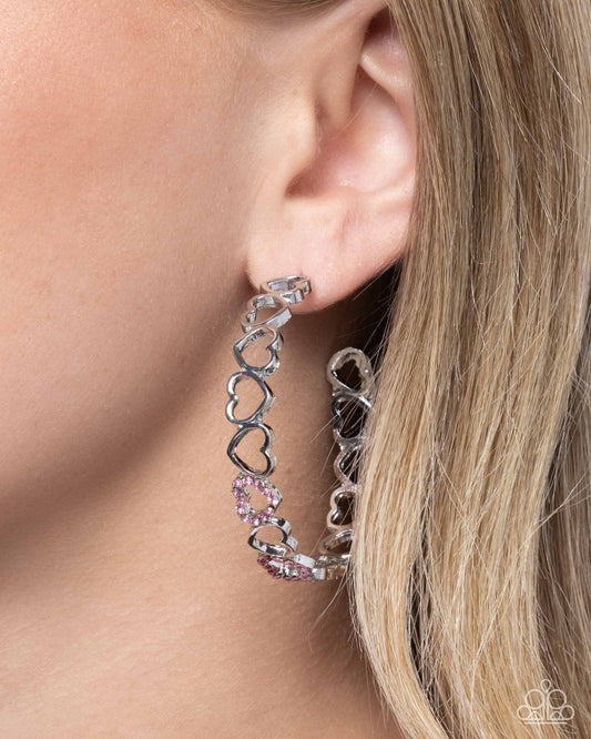 Happier Than Ever Pink Heart Hoop Earring - Paparazzi Accessories