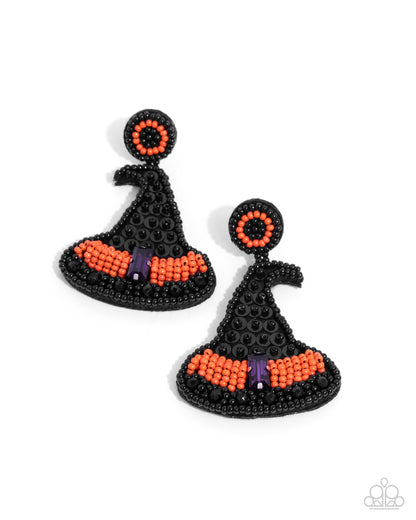 Witch Hunt Black Hat Halloween Post Earring - Paparazzi Accessories