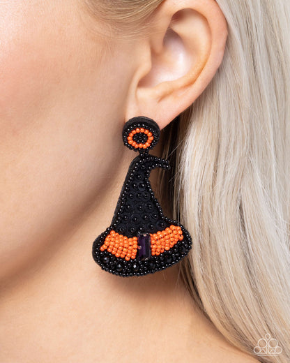 Witch Hunt Black Hat Halloween Post Earring - Paparazzi Accessories