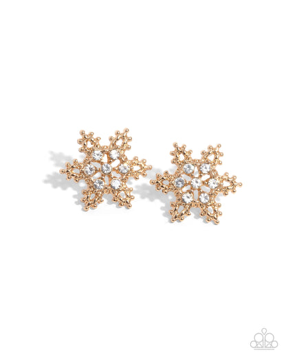 Snowflake Spell Gold Post Earring - Paparazzi Accessories