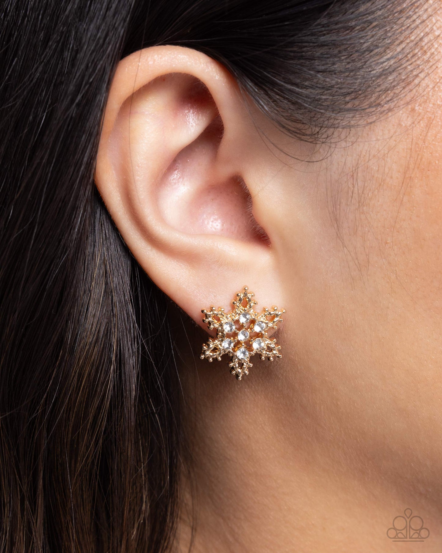 Snowflake Spell Gold Post Earring - Paparazzi Accessories