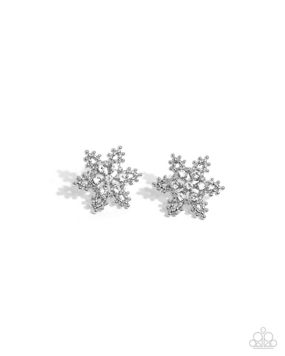 Snowflake Spell White Post Earring - Paparazzi Accessories