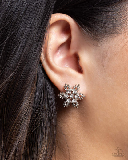 Snowflake Spell White Post Earring - Paparazzi Accessories