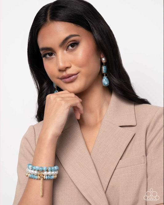 Marbled Mirage Blue Earring & Bracelet Set - Paparazzi Accessories Get The Complete Look! Earring: "Marbled Masterpiece - Blue"  Bracelet: "Marbled Mirage - Blue"