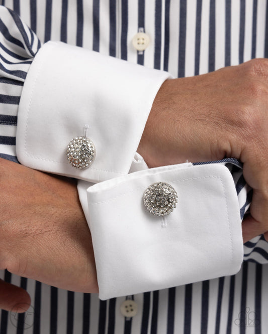 Glittery Gods White Rhinestone Cuff Link - Paparazzi Accessories