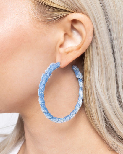 Denim Debut Blue Hoop Earring - Paparazzi Accessories