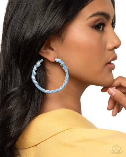 Denim Debut Blue Hoop Earring - Paparazzi Accessories