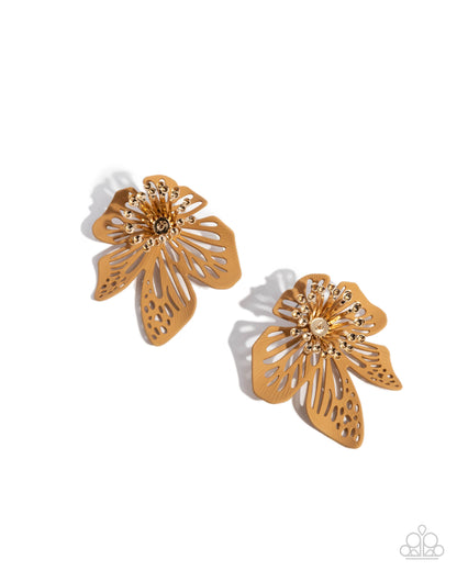 Wonderland Wallflower Brown Flower Post Earring - Paparazzi Accessories