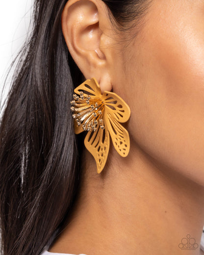 Wonderland Wallflower Brown Flower Post Earring - Paparazzi Accessories