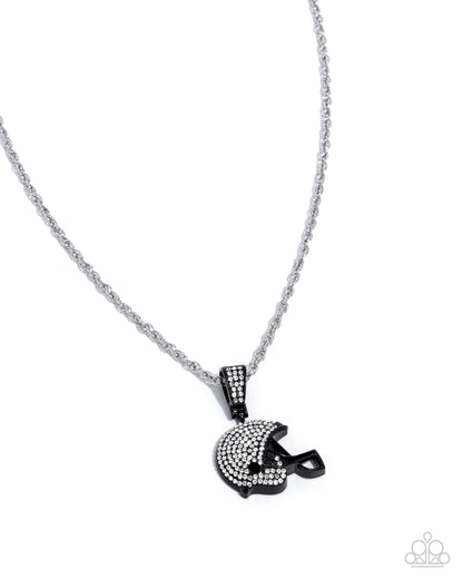 Helmet Headline Black Football Necklace - Paparazzi Accessories