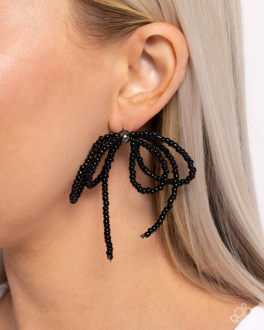 Sophisticated Sprinkle Black Bow Post Earring - Paparazzi Accessories