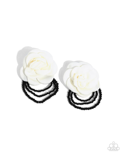 Dramatic Dame White Flower Post Earring - Paparazzi Accessories