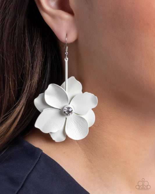 Generous Glisten White Flower Earring - Paparazzi Accessories