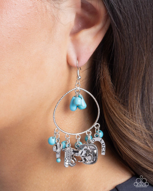 Western Whisper Blue Turquoise Cowboy Earring - Paparazzi Accessories