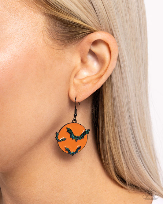 Vampire Bats Orange Halloween Earring - Paparazzi Accessories