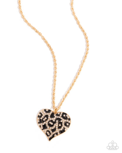 Cheetah Compound Gold Heart Necklace - Paparazzi Accessories