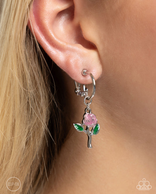 Rose Routine Pink Flower Clip-On Earring - Paparazzi Accessories