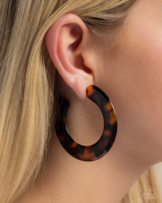 Spotted Scoop Brown Hoop Earring - Paparazzi Accessories