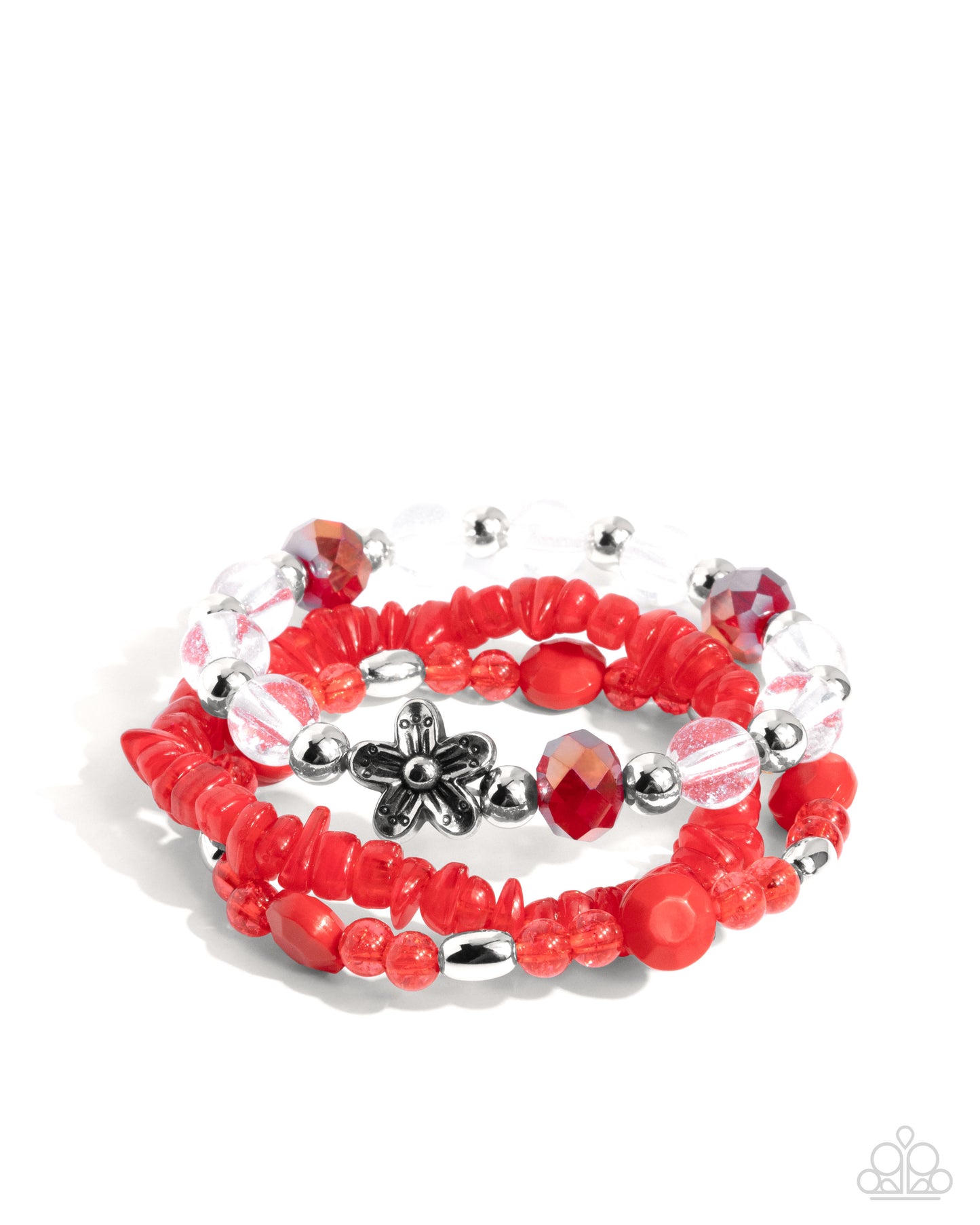 Spellbound Stack Red Flower Stretch Bracelet - Paparazzi Accessories