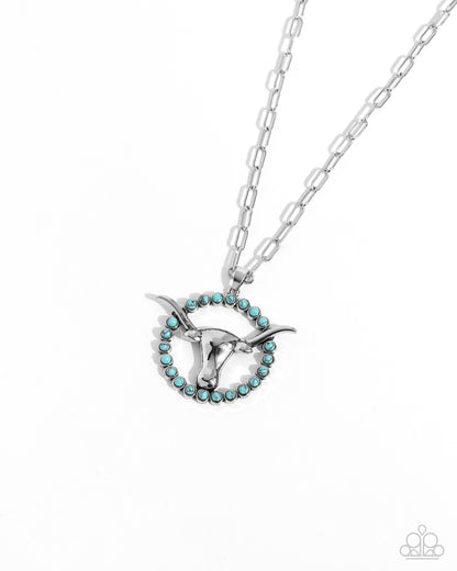 Longhorn Lasso Blue Turquoise Necklace - Paparazzi Accessories