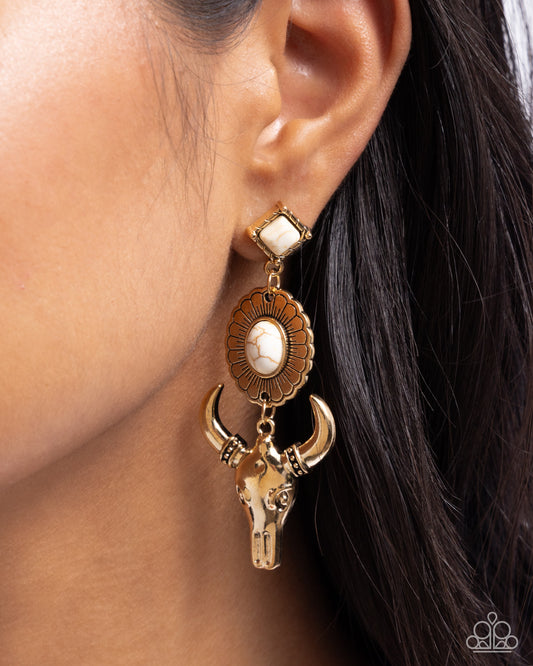 Western Week Gold Longhorn Post Earring - Paparazzi Accessories