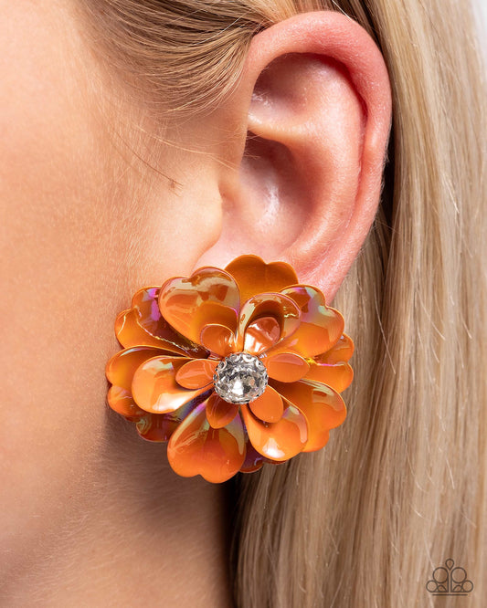 Growth Rate Orange Flower Post Earring - Paparazzi Accessories