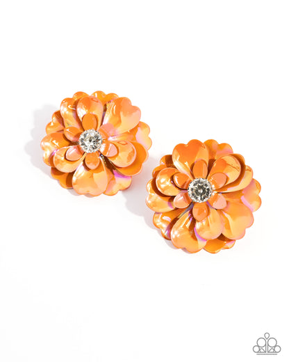 Growth Rate Orange Flower Post Earring - Paparazzi Accessories