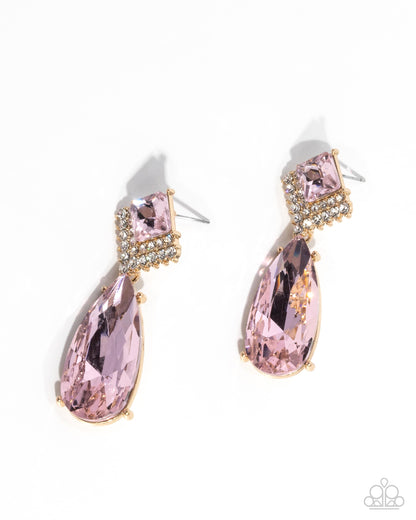 Diamond Life Pink Rhinestone Post Earring - Paparazzi Accessories