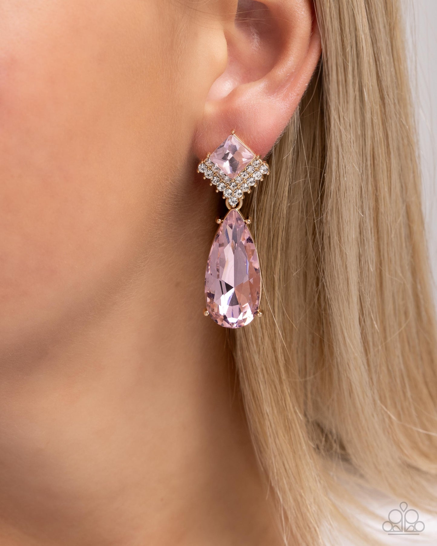 Diamond Life Pink Rhinestone Post Earring - Paparazzi Accessories