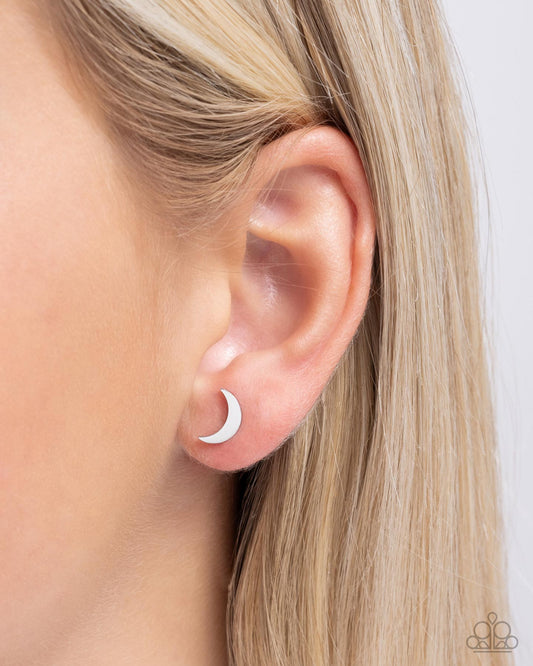 Stainless Space Silver Crescent Moon Post Earring - Paparazzi Accessories