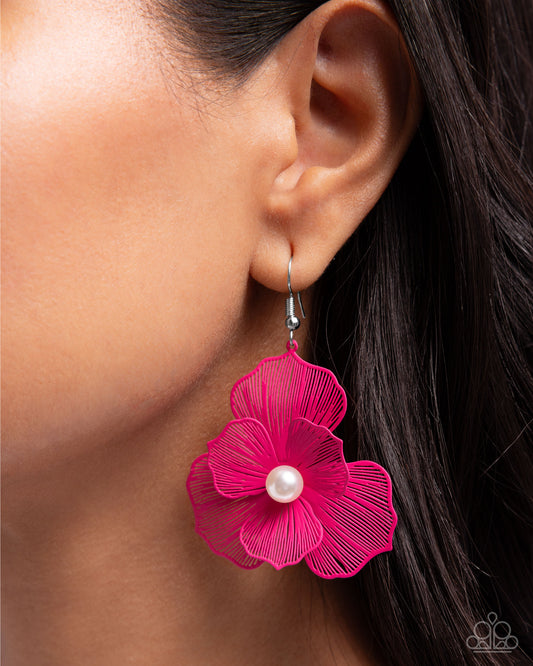 PETAL the Score Pink Flower Earring - Paparazzi Accessories