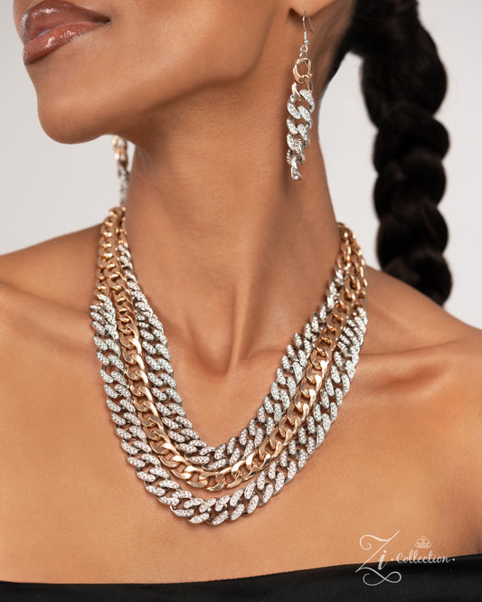 The Melvin Multi 2024 Zi Necklace - Paparazzi Accessories  Item #Z2408  A mismatched collection of sleek gold curb chains is layered with silver curb chains to create luminous layers with charismatic chaos. Faceted white rhinestones are sprinkled along the silver chains, adding dramatic flashes of glitz among the mashup of textures. Features an adjustable clasp closure.  Sold as one individual necklace. Includes one pair of matching earrings.&nbsp;  Named after the 2024 Seize the Spotlight winner, Melvin B.