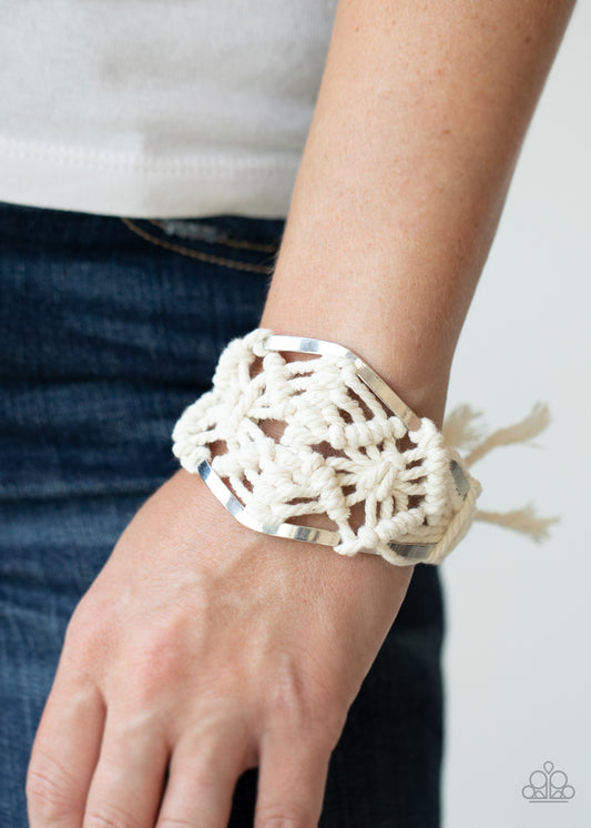 Macrame Mode White Cuff Bracelet - Paparazzi Accessories