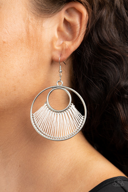 Really High-Strung White Earring - Paparazzi Accessories